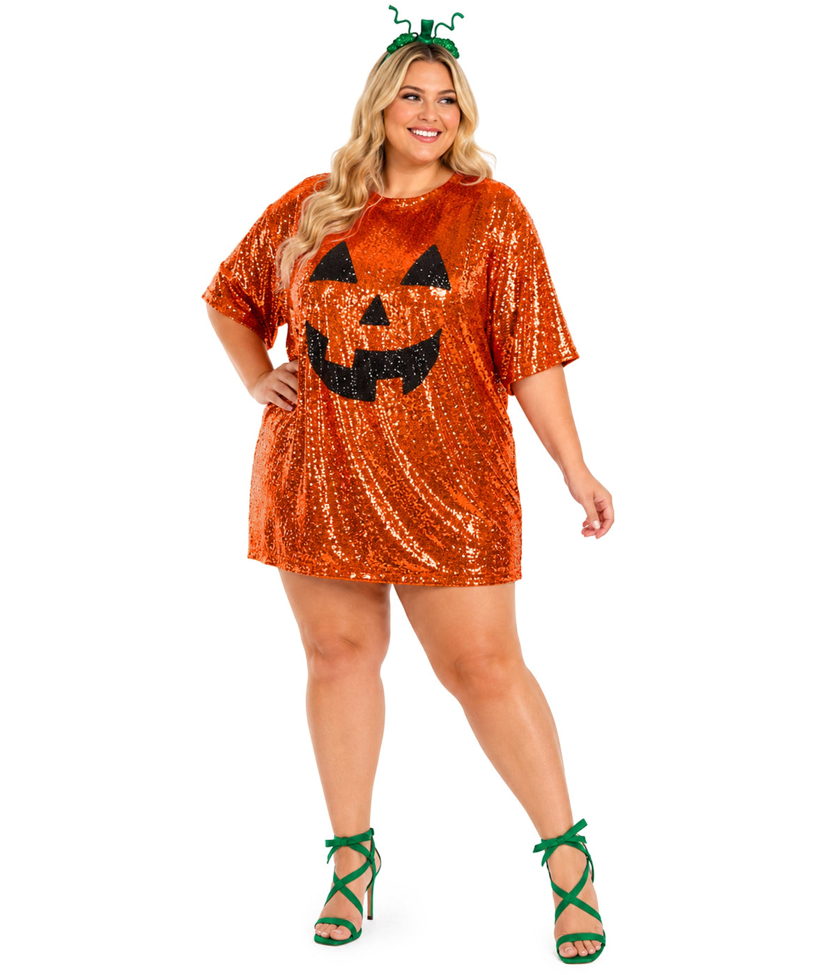 Sequined Pumpkin Plus Size Costume Dress