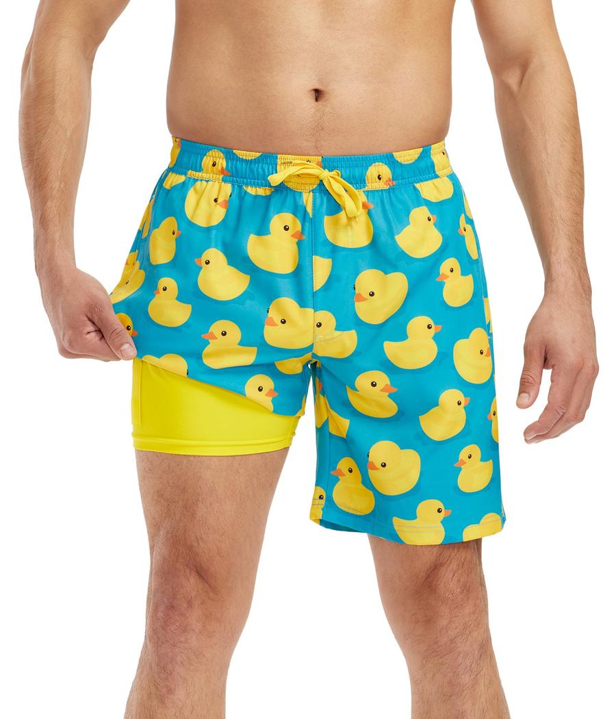 Rubber Ducky Stretch Swim Trunks With Liner - 7.5" Inseam