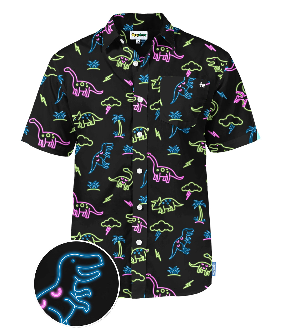 Men's Neon Dinosaur Hawaiian Shirt