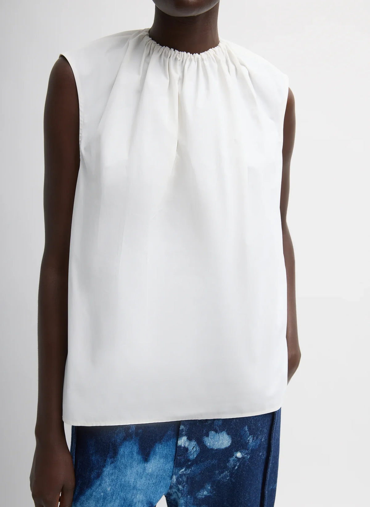 Tibi Lotte Nylon Shirred Neck Top