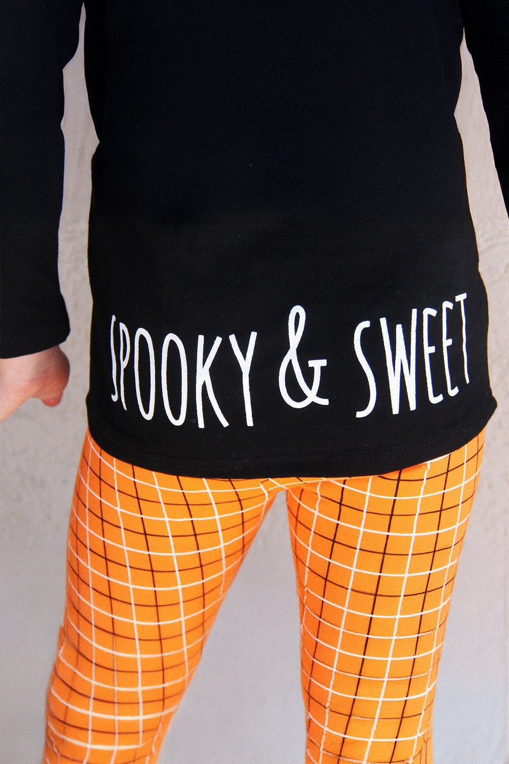 Black Cat Orange Plaid Hoodie Set