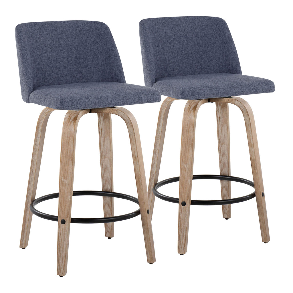 Contemporary Swivel Counter Stools with Round Footrests Set of 2
