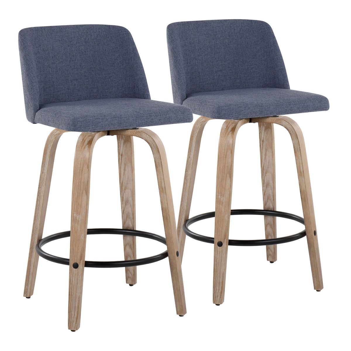 Contemporary Swivel Counter Stools with Round Footrests Set of 2