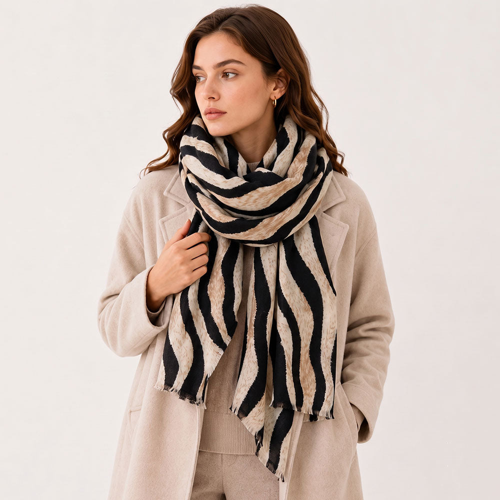 Oversized Zebra Pattern Print Wrap Scarf