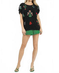 Linen Embroidered Top In Black