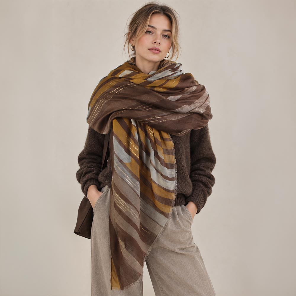 Oversized Lightweight Artistic Geometric Print Shawl Wrap Scarf