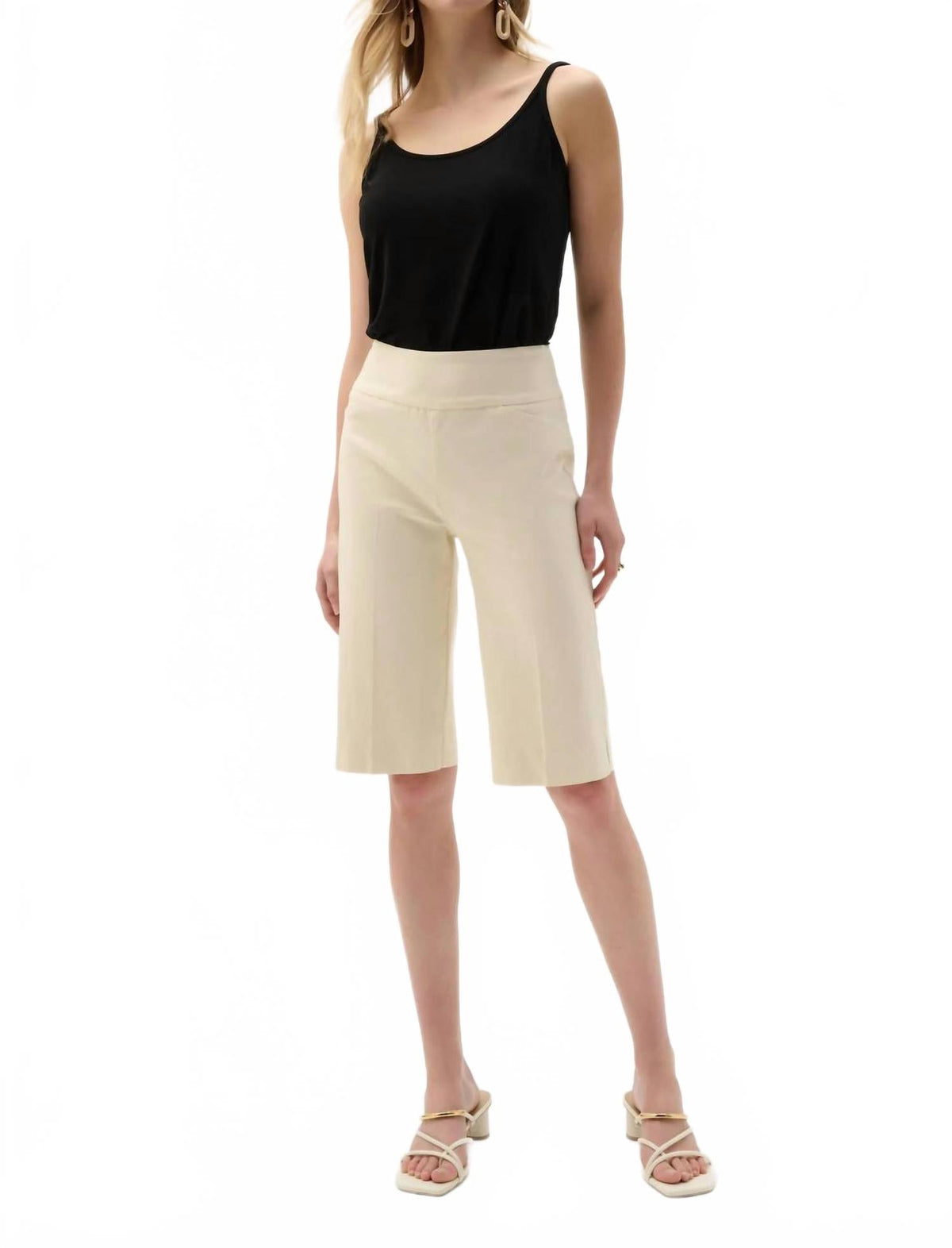 Stretchable Pull On Bermuda Shorts In Canvas