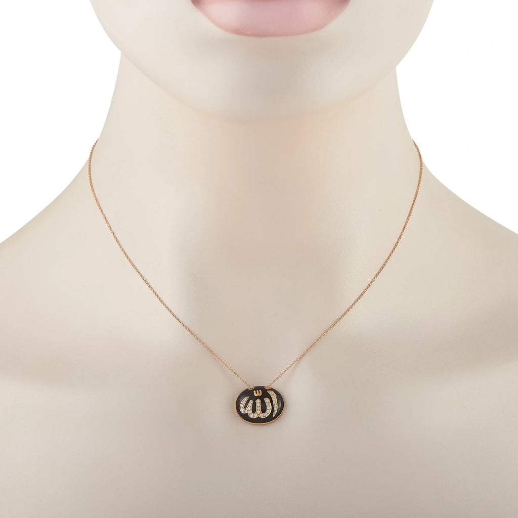Gilan 18K Rose Gold Diamond and Black Enamel Allah Pendant Necklace GI26-090226