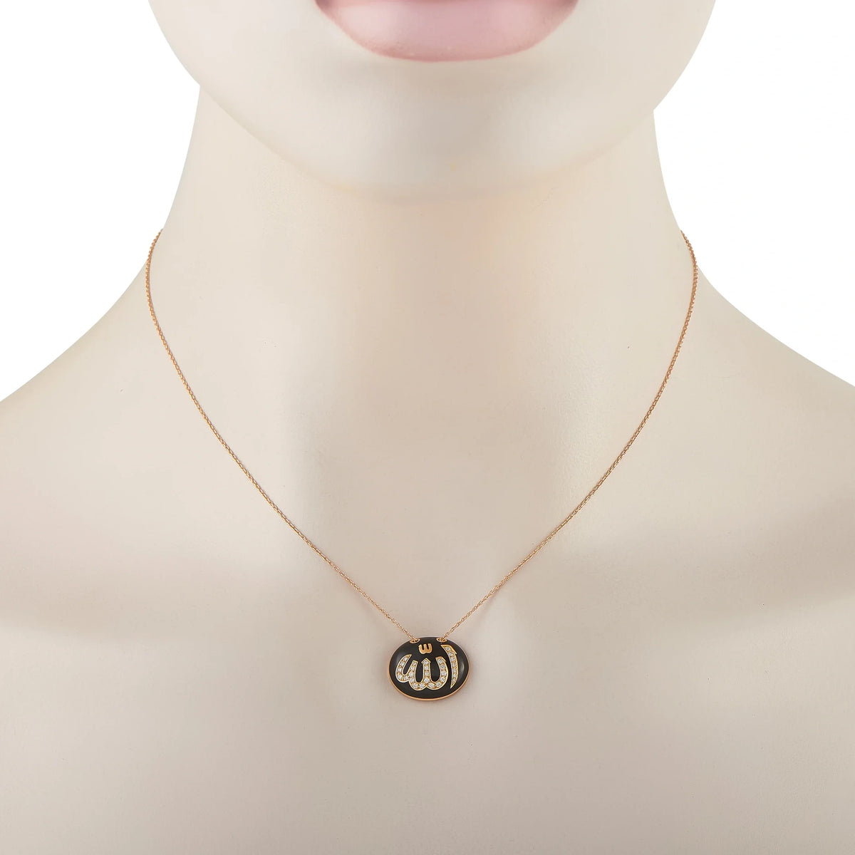 Gilan 18K Rose Gold Diamond and Black Enamel Allah Pendant Necklace GI26-090226