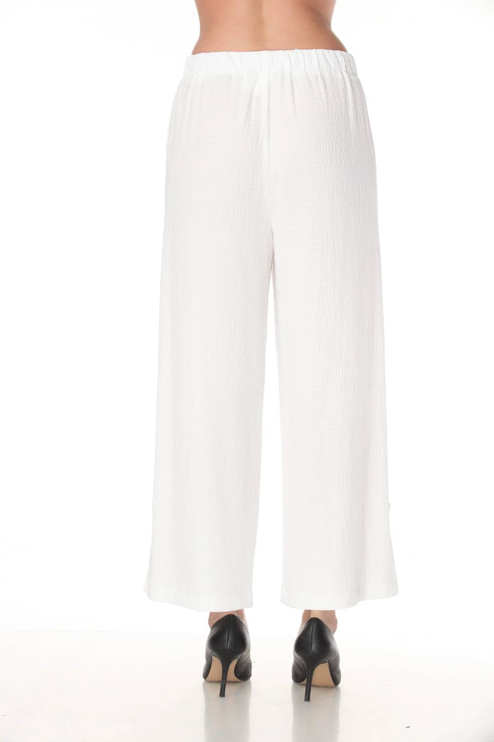 Textured Side Slit Wide Leg Pants In Off-White
