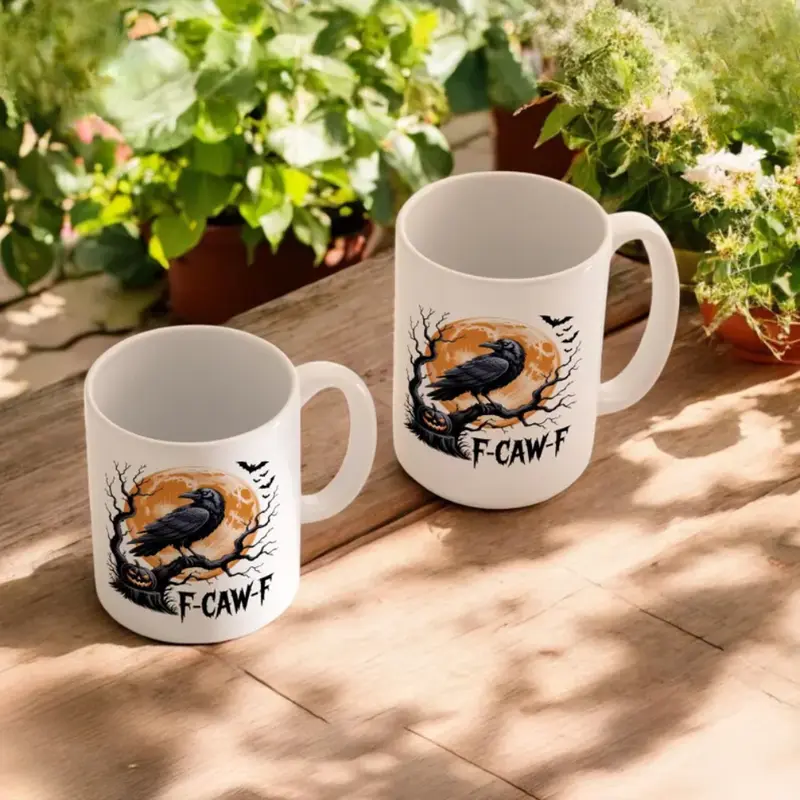 F-Caw-F Funny Crow Mug, Black Crow Moonlit Ravenn Accent Mug, Funny Raven Lover Halloween Gift