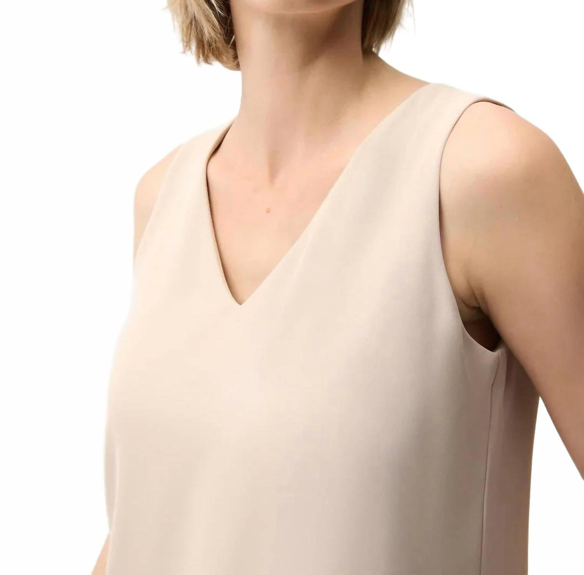 V-Neck Sleeveless Straight Top In Parchment