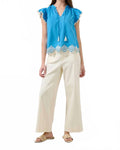Regina Embroidered Ruffle Tassel Top In Cerulean Blue