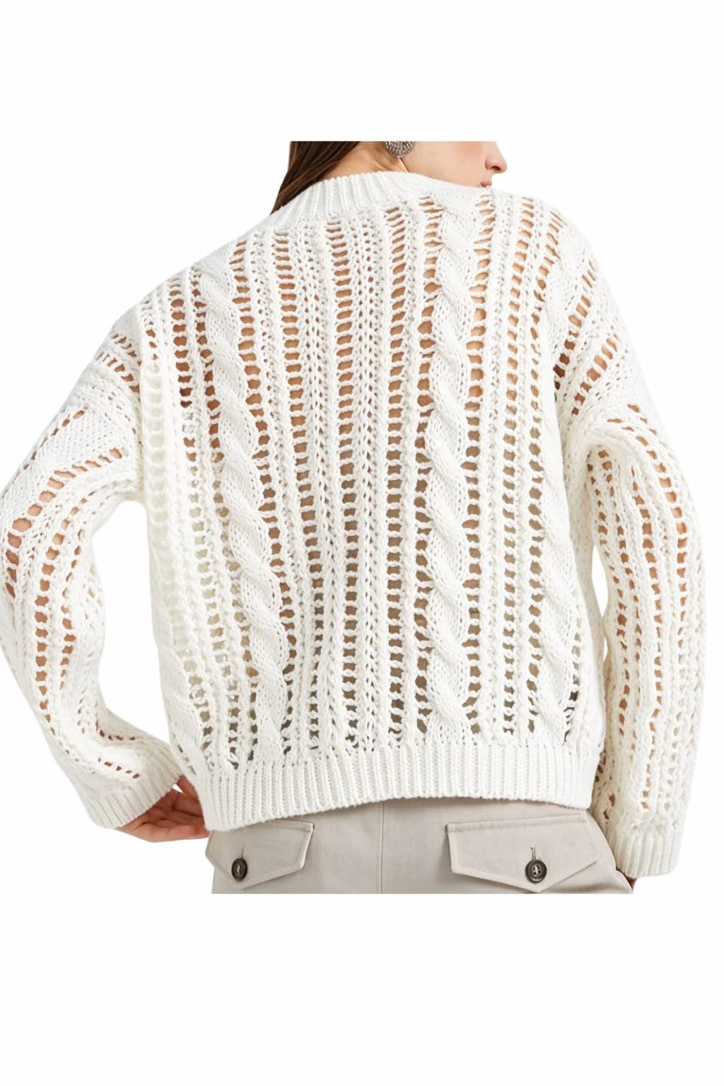 Open-Knit V-Neck Sweater In White