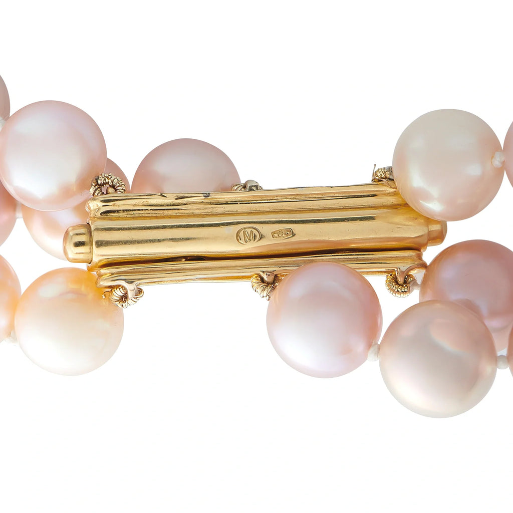 Mikimoto 18K Yellow Gold 0.25ct Diamond and Pink Pearl Necklace MK12-081926