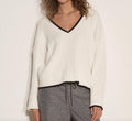 Oversized Cable Sweater With Contrast Trim In White