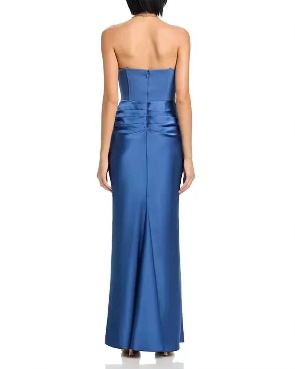 Long Scuba Strapless Gown In Blue