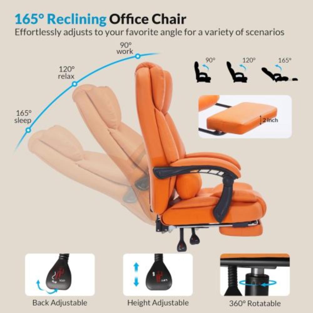 Reclining PU Leather Office Chair with Footrest