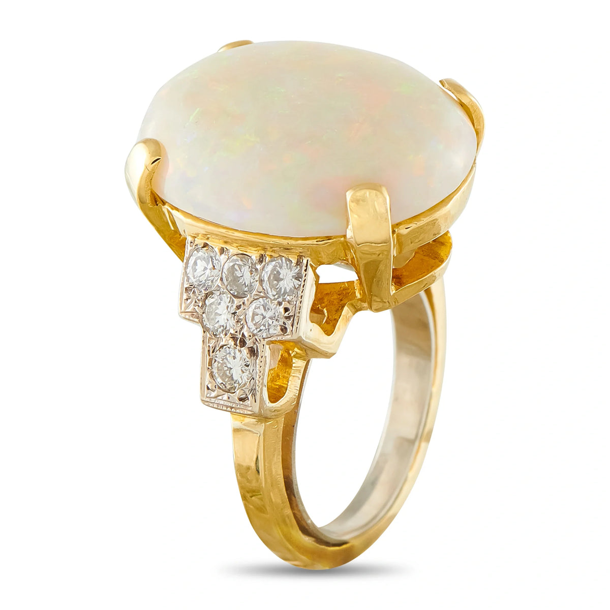 LB Exclusive 18K Yellow Gold 0.40ct Diamond and Opal Ring MF05-080526