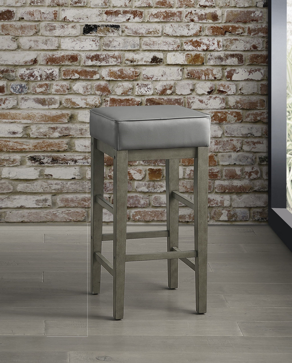 Transitional Pub Stools with Faux Leather Upholstery Set of 2