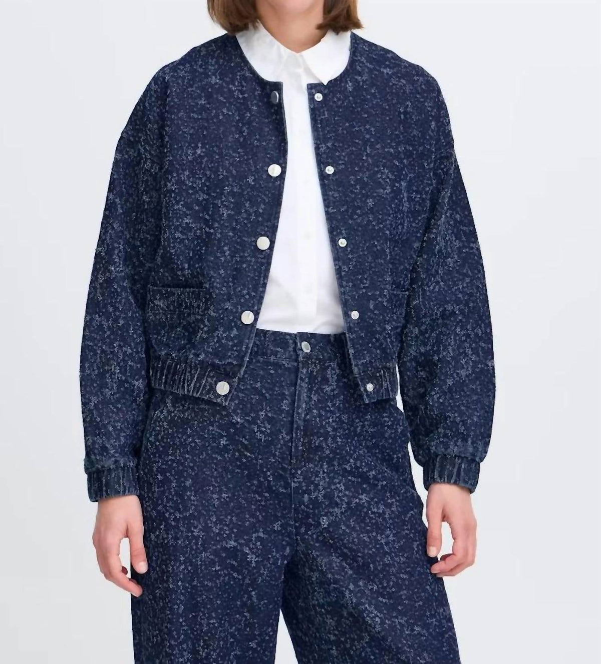 Kanilla Textured Denim Jacket In Dark Blue