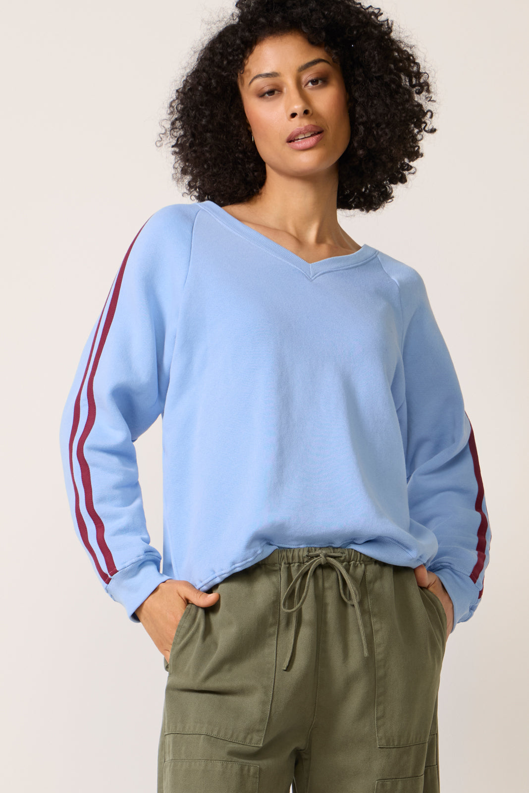 Women's Solid V Neck Track Sweatshirt