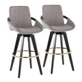 Modern Bar Chairs with Fabric Cushions and Round Metal Footrests