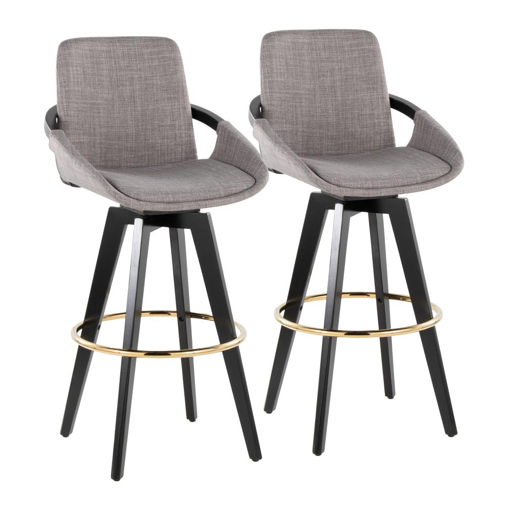 Modern Bar Chairs with Fabric Cushions and Round Metal Footrests