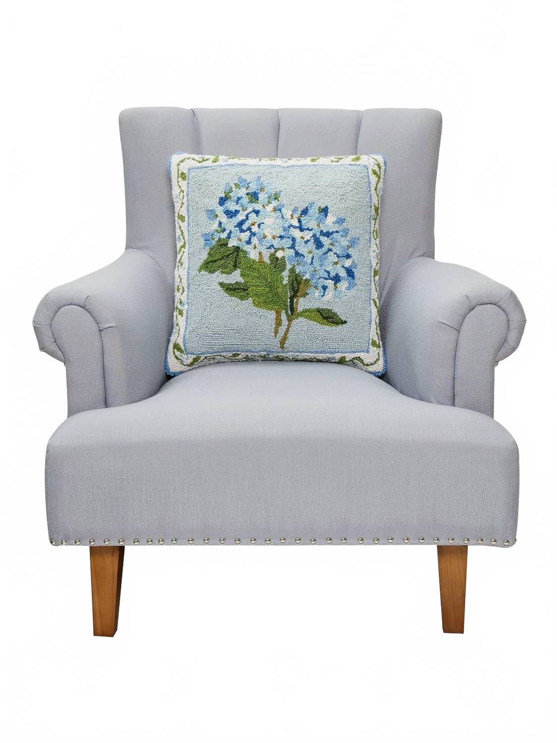 Hydrangea Hook Pillow In Blue