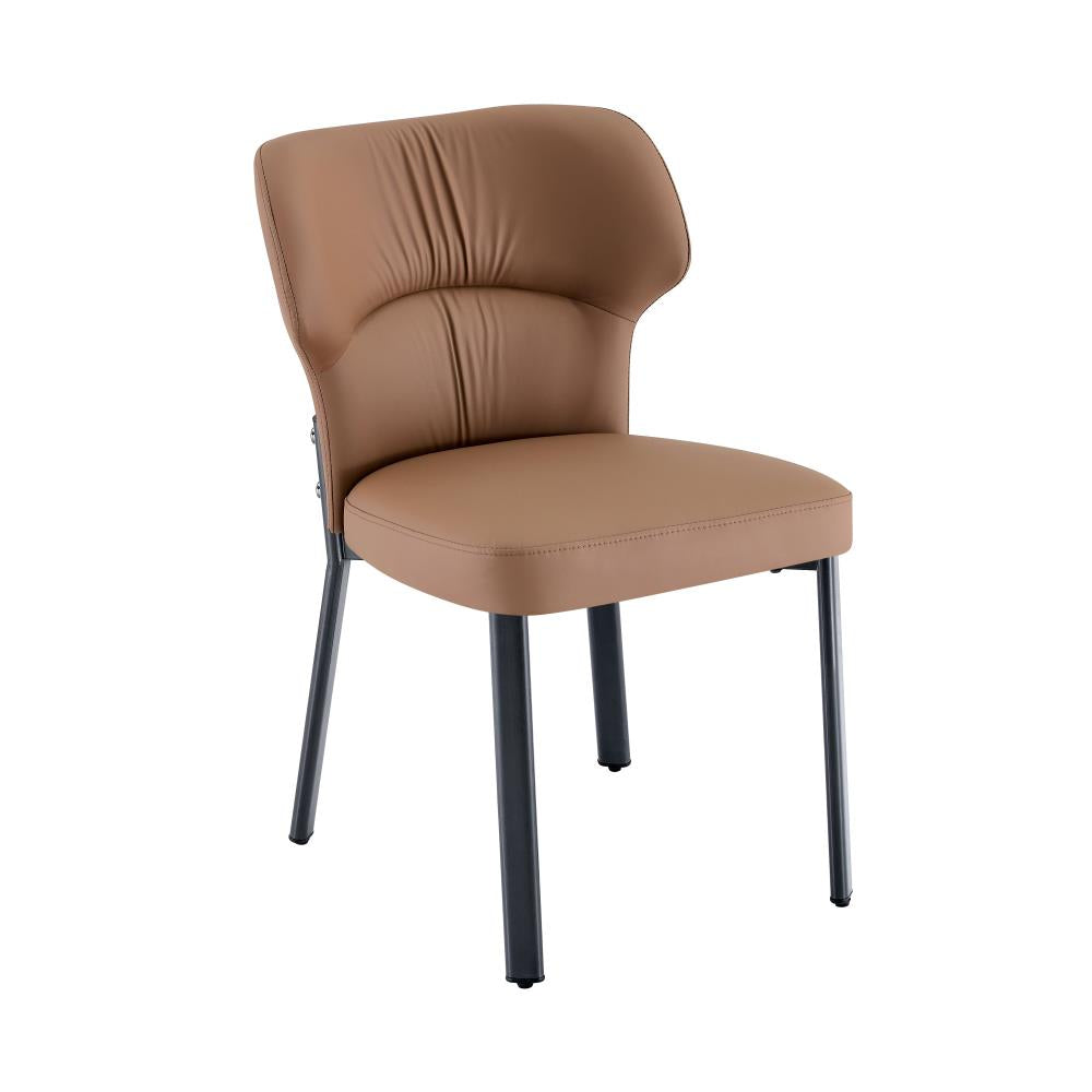 Modern PU Upholstered Dining Chairs with Pleated Backrests and Sturdy Metal Legs