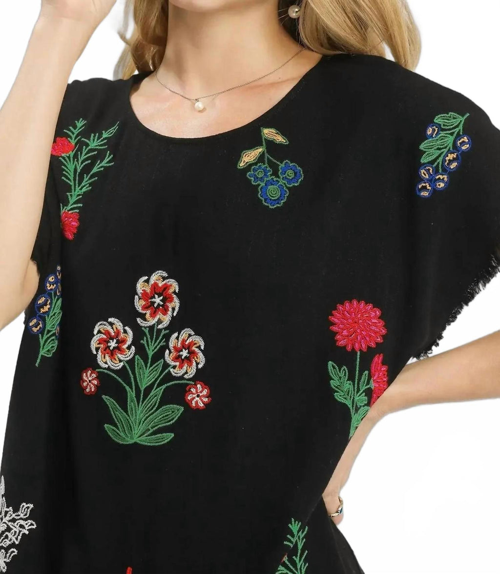 Linen Embroidered Top In Black