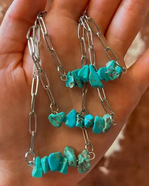 Adelaide Turquoise Chip Paperclip Chain Necklace