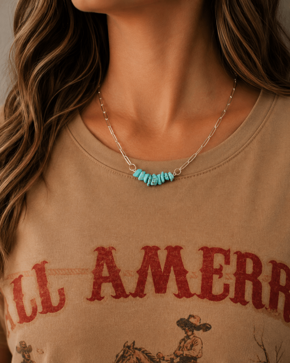 Adelaide Turquoise Chip Paperclip Chain Necklace
