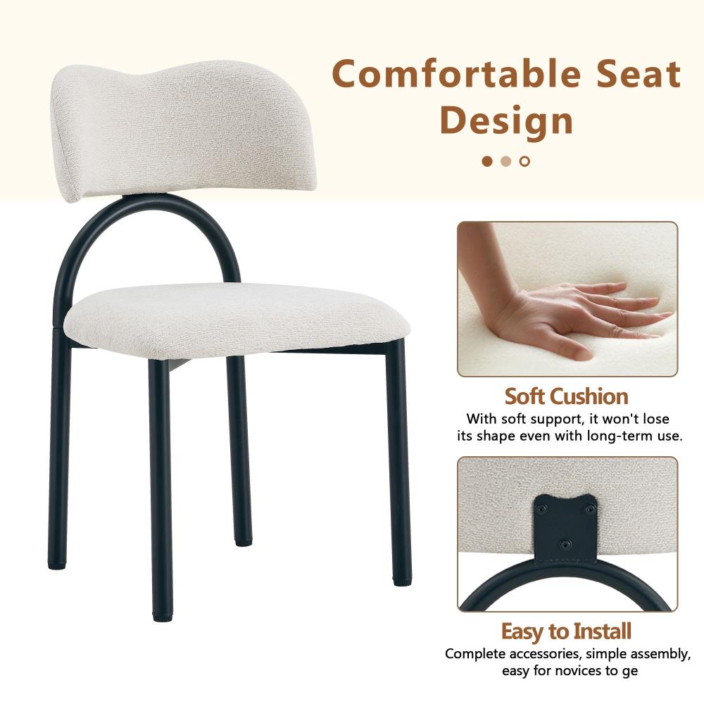 Modern Breathable Fabric Dining Chairs with Black Metal Frame