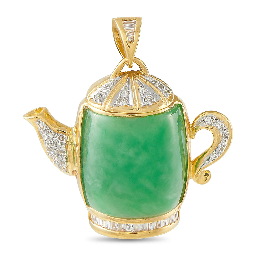 LB Exclusive 18K Yellow Gold 0.50ct Diamond and Jade Teapot Pendant MF09-091426