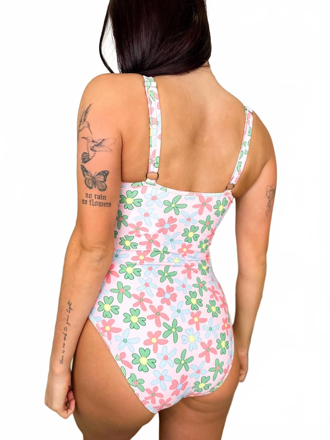 Women's Zip Up One Piece Swimsuit In Colorful Floral