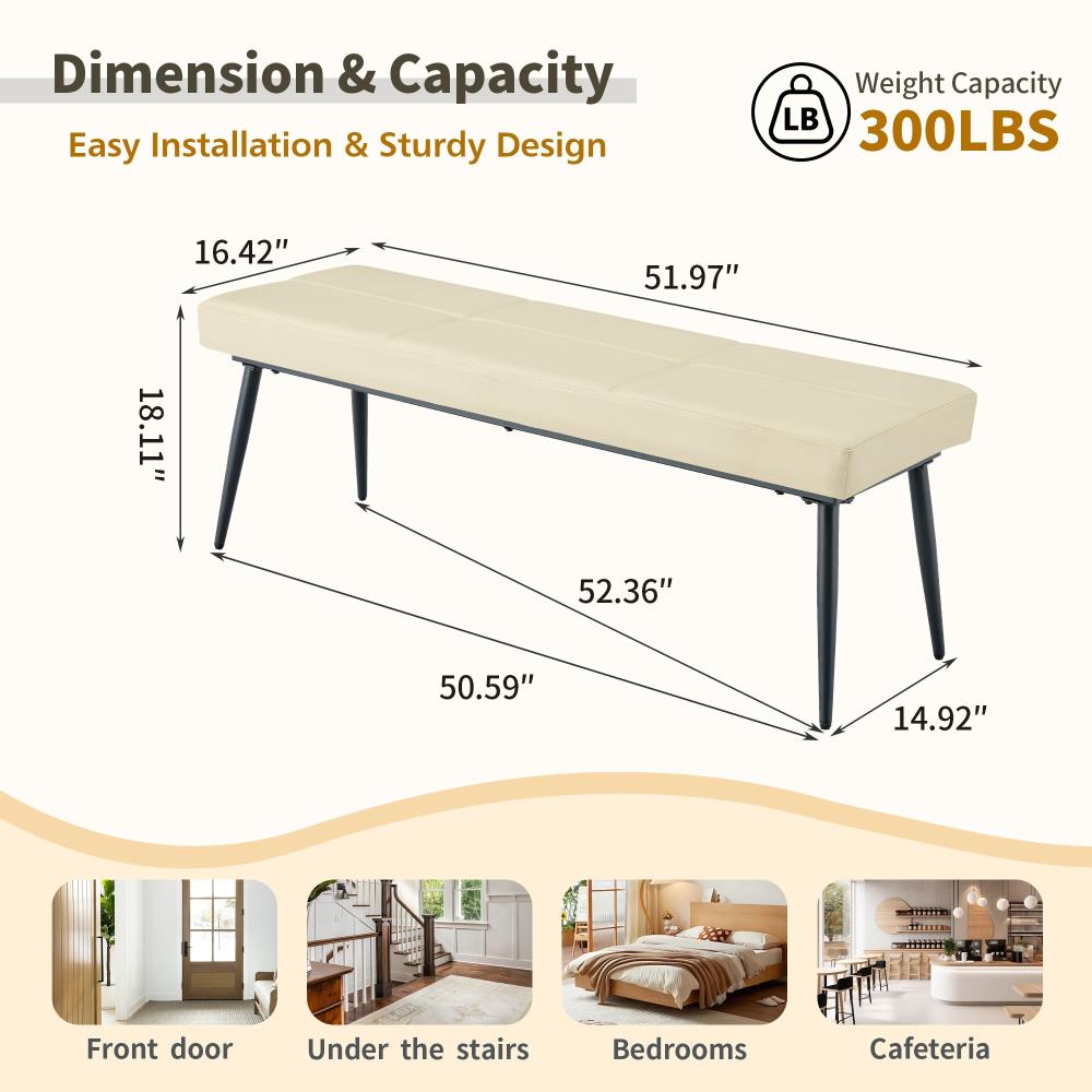 Modern Leather Bench with Resilient Cushioning and Durable Metal Leg Support