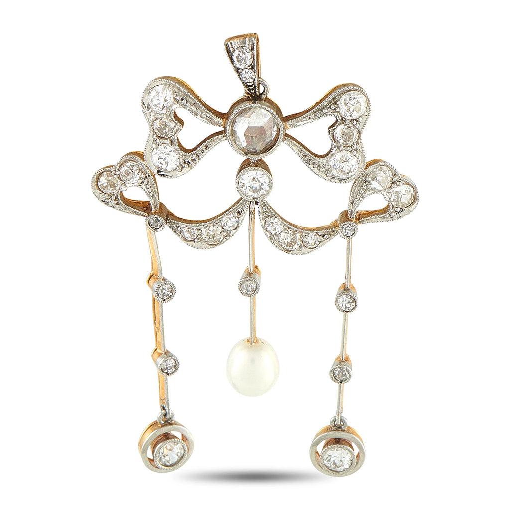 Gustav Dahlgren 18K Rose Gold and Silver 1.10ct Diamond and Pearl Pendant GD01-070226