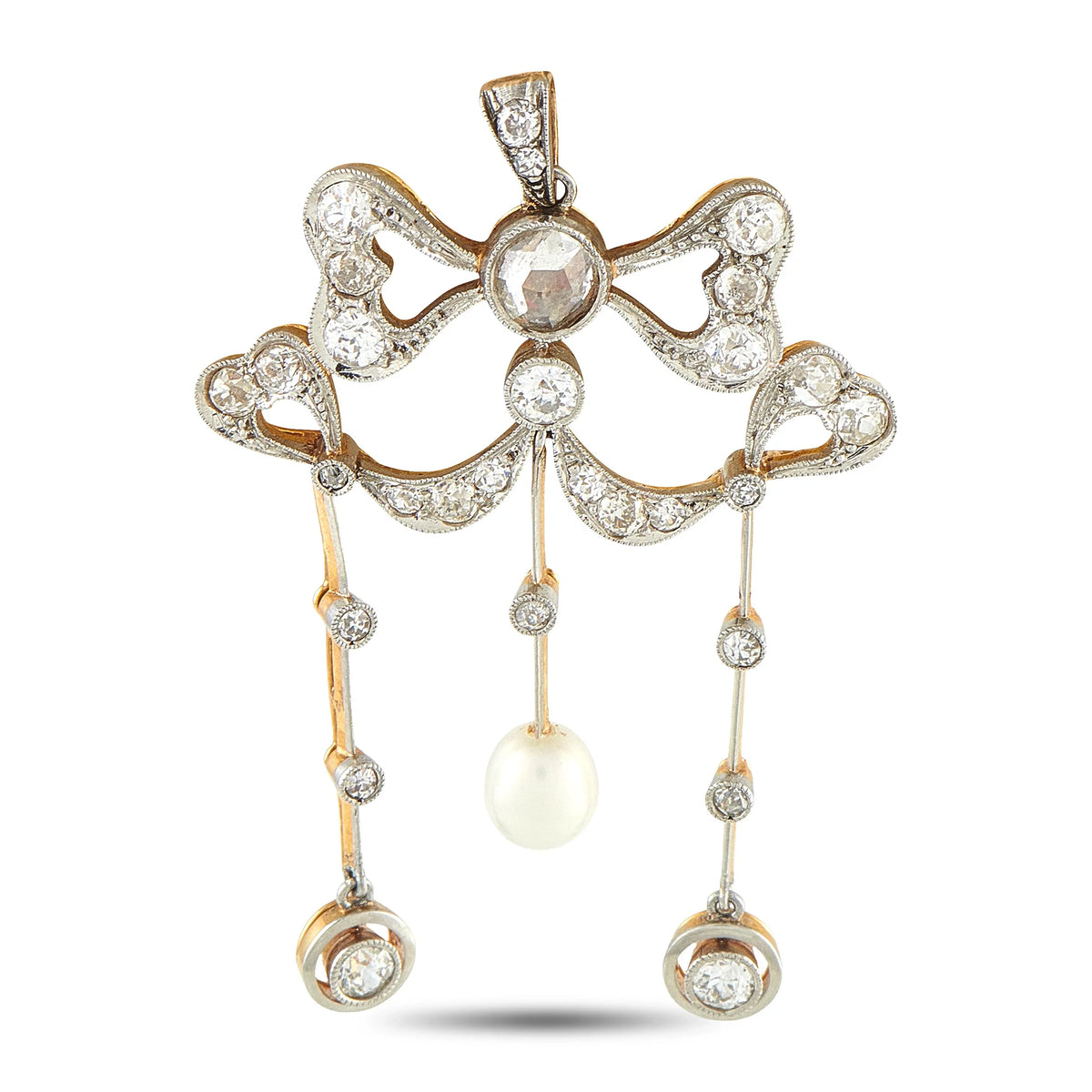Gustav Dahlgren 18K Rose Gold and Silver 1.10ct Diamond and Pearl Pendant GD01-070226