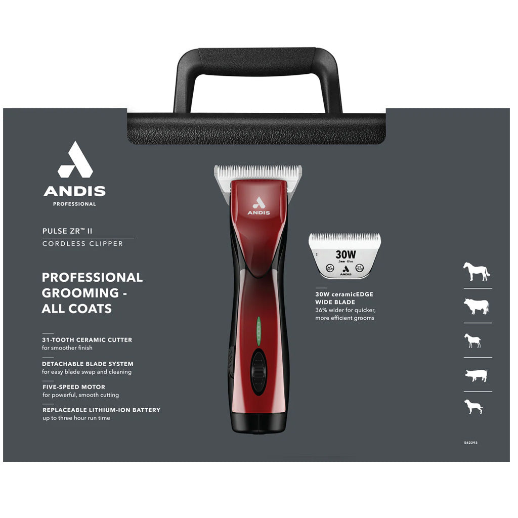 Andis DBLV-2-Pulse ZRA II 5-Speed Cordless Detachable Blade w/ CE 30w Wide Blade, Red