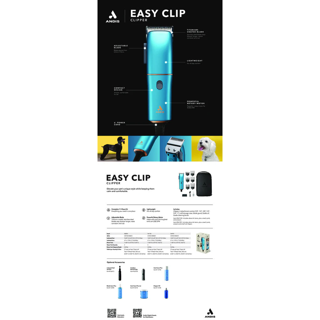 Andis Easy Clip Dog, Cat & Small Pet Corded Clipper, Blue
