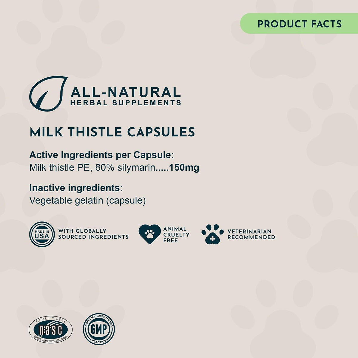 Animal Essentials Herbal Capsules Milk Thistle Supports Healthy Liver Function for Dogs & Cats, 30-count
