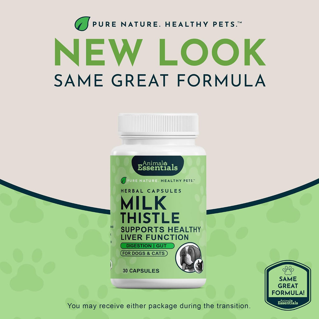 Animal Essentials Herbal Capsules Milk Thistle Supports Healthy Liver Function for Dogs & Cats, 30-count
