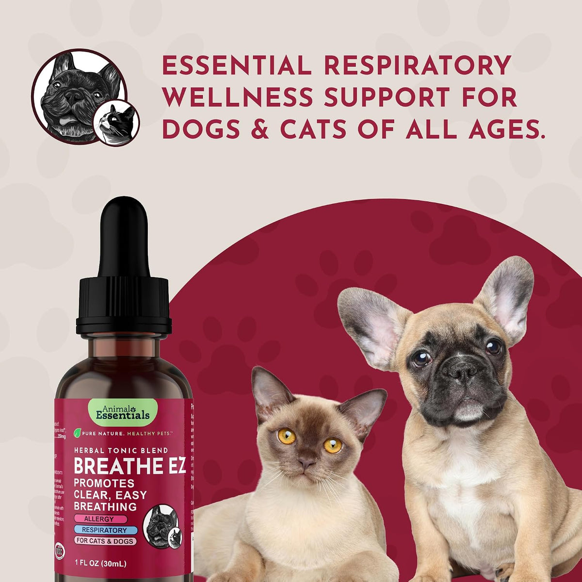 Animal Essentials Herbal Tonic Blend Breathe Ez Promotes Clear, Easy Breathing for Dogs & Cats