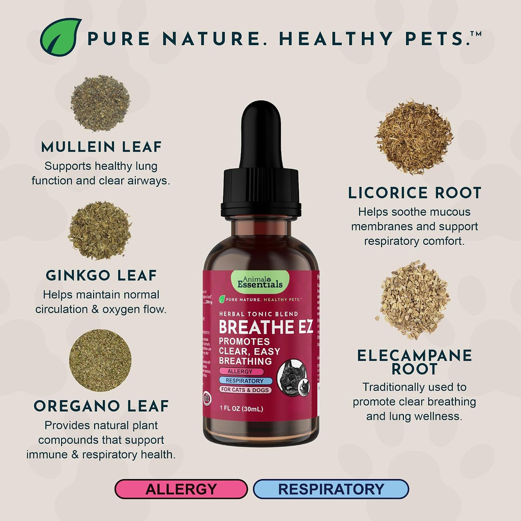Animal Essentials Herbal Tonic Blend Breathe Ez Promotes Clear, Easy Breathing for Dogs & Cats