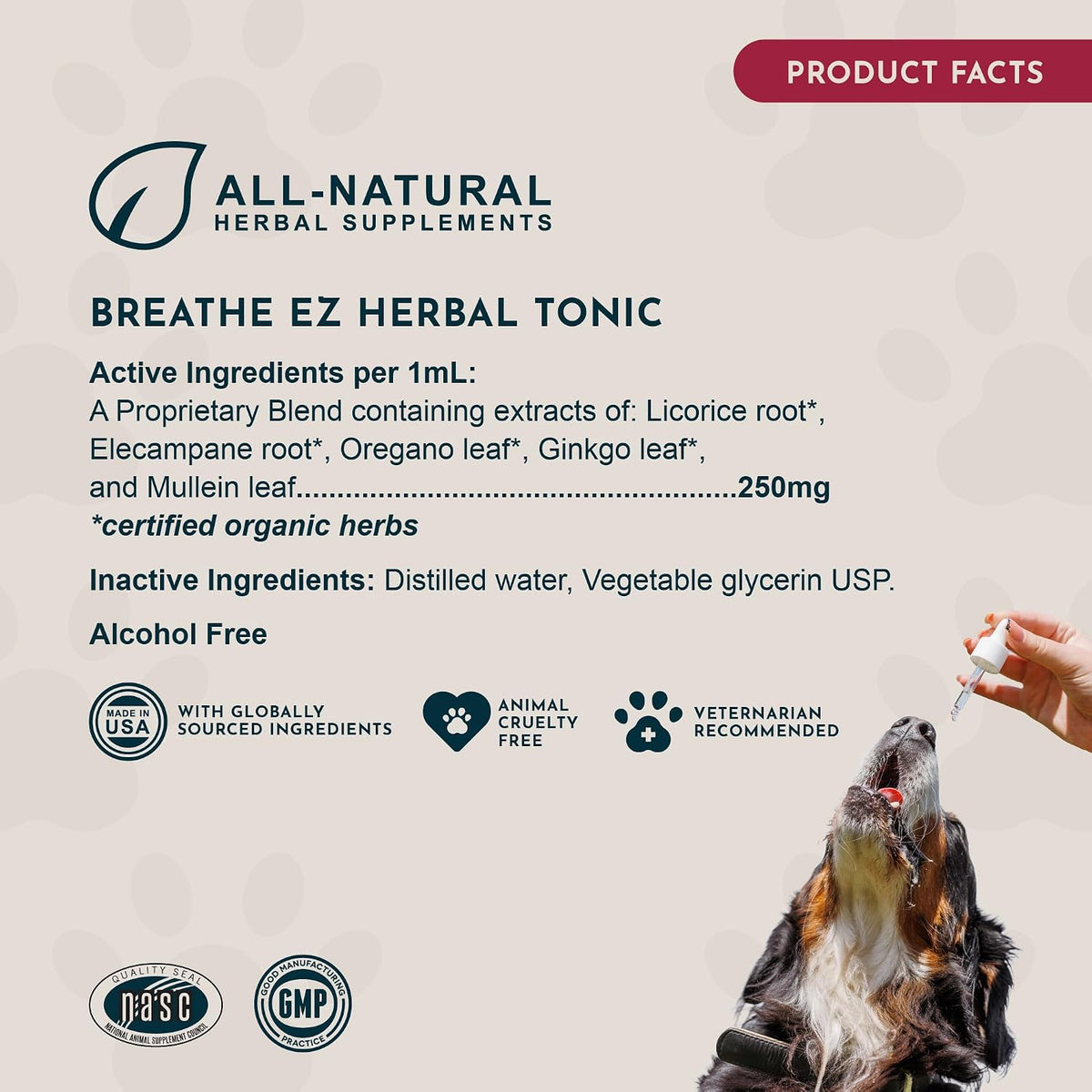 Animal Essentials Herbal Tonic Blend Breathe Ez Promotes Clear, Easy Breathing for Dogs & Cats