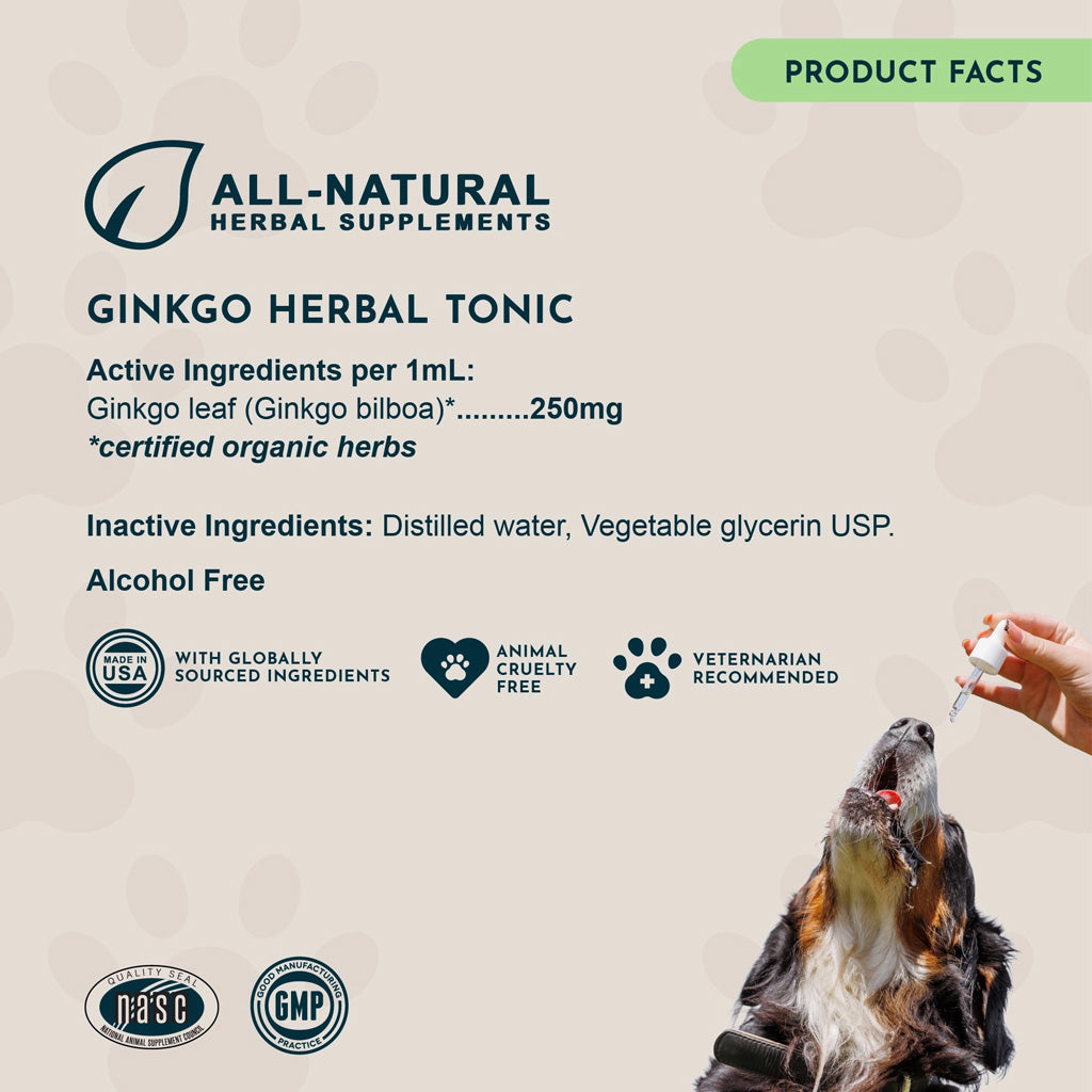 Animal Essentials Herbal Tonic Blend Ginkgo Supports Healthy Circulation & Cognition for Dogs & Cats