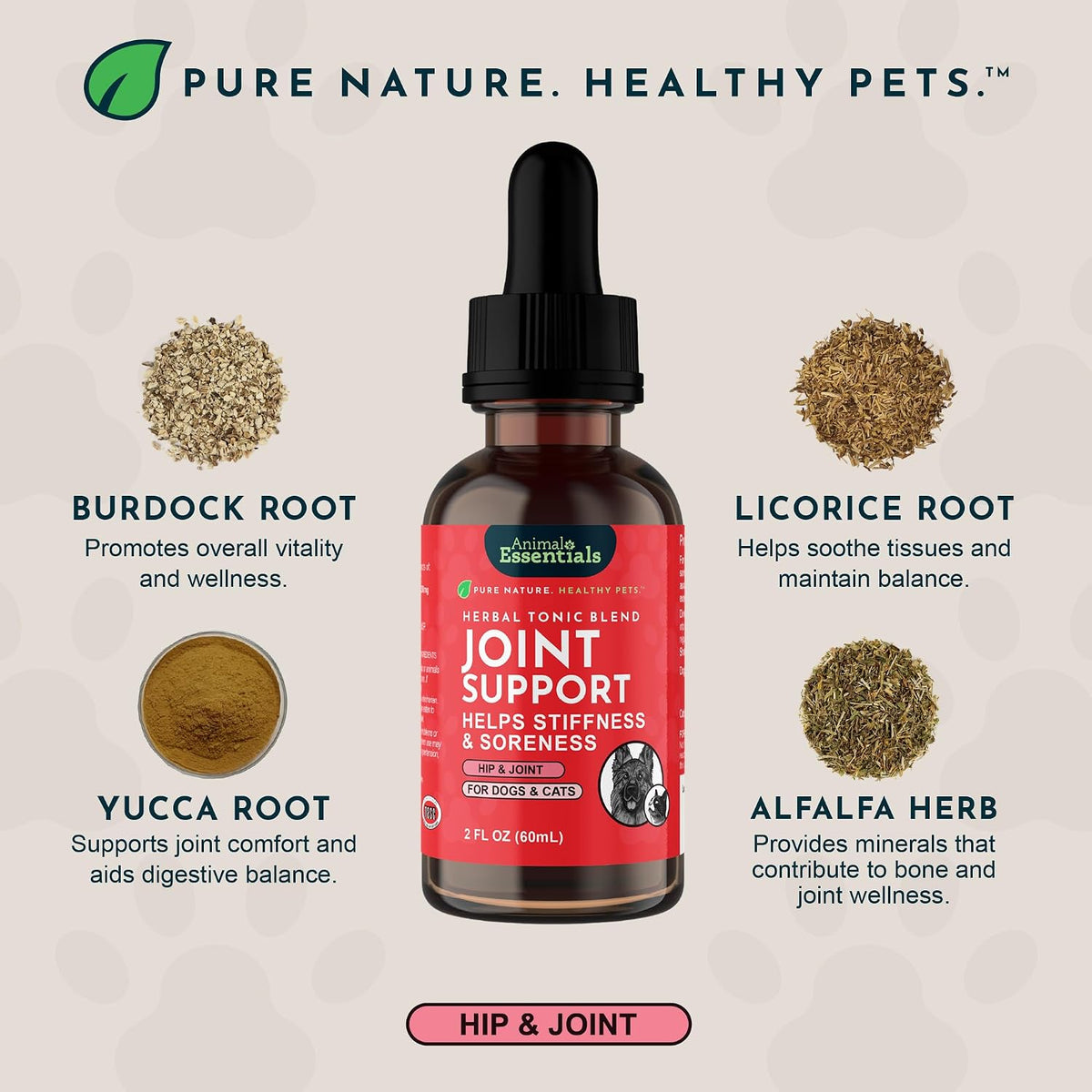 Animal Essentials Herbal Tonic Blend Joint Support Helps Stiffness & Soreness for Dogs & Cats
