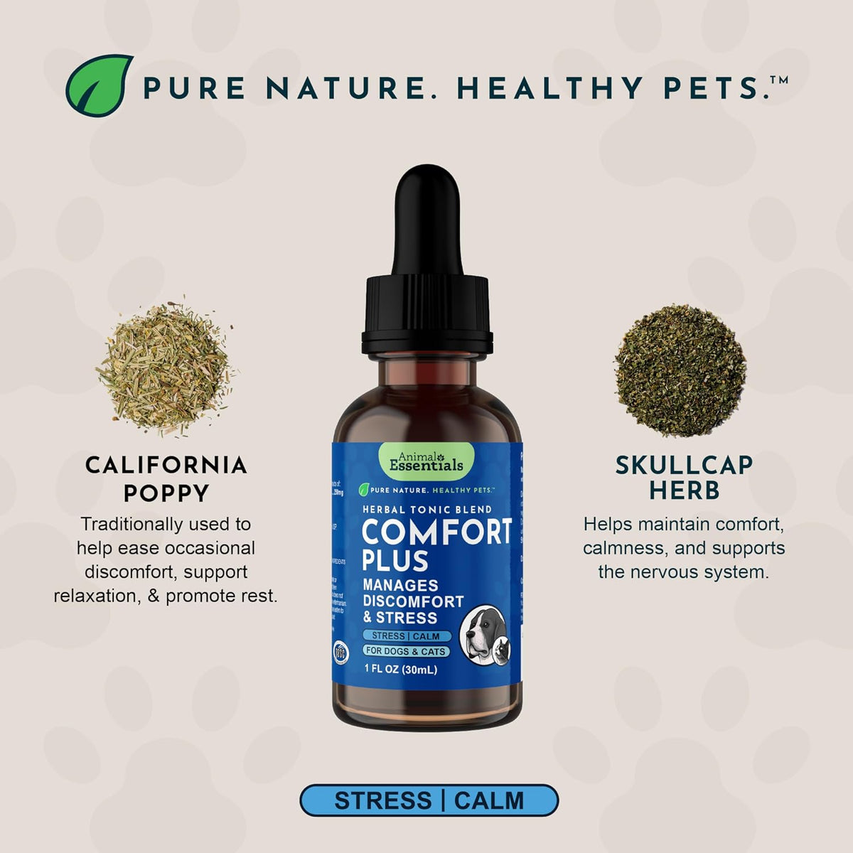 Animal Essentials Herbal Tonic Comfort Plus Manages Discomfort & Stress for Dogs & Cats
