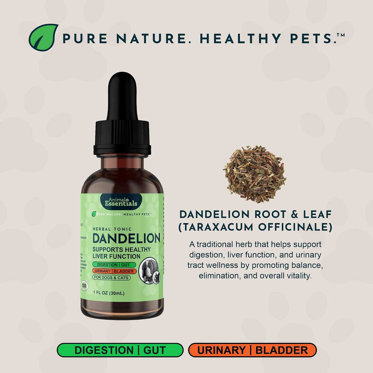 Animal Essentials Herbal Tonic Dandelion Supports Healthy Liver Function for Dogs & Cats